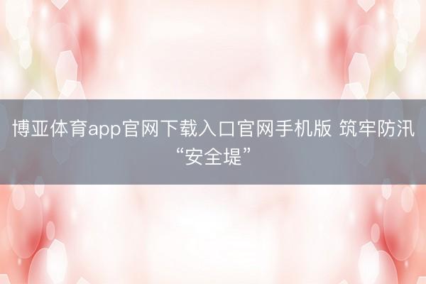 博亚体育app官网下载入口官网手机版 筑牢防汛“安全堤”